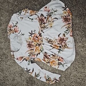 White with brown, pink, orange and fall pallette florals baby doll long sleeve